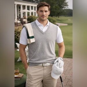 Brooks Brothers Supima Cotton V-Neck Sweater Vest Gray Size M